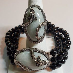 Joy Jewelry Set - Sterling Dragons on Jade Stones